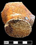 German brown salt glaze stoneware bottle with iron oxide slip.  Probably Bartmann bottle. Base diameter: 2.00”, from 18CV60.